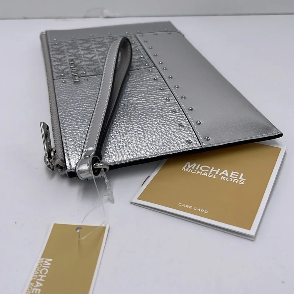 Michael Kors Jet ST Lg TZ Studded Metallic Patchwork and Signature Logo Wristlet